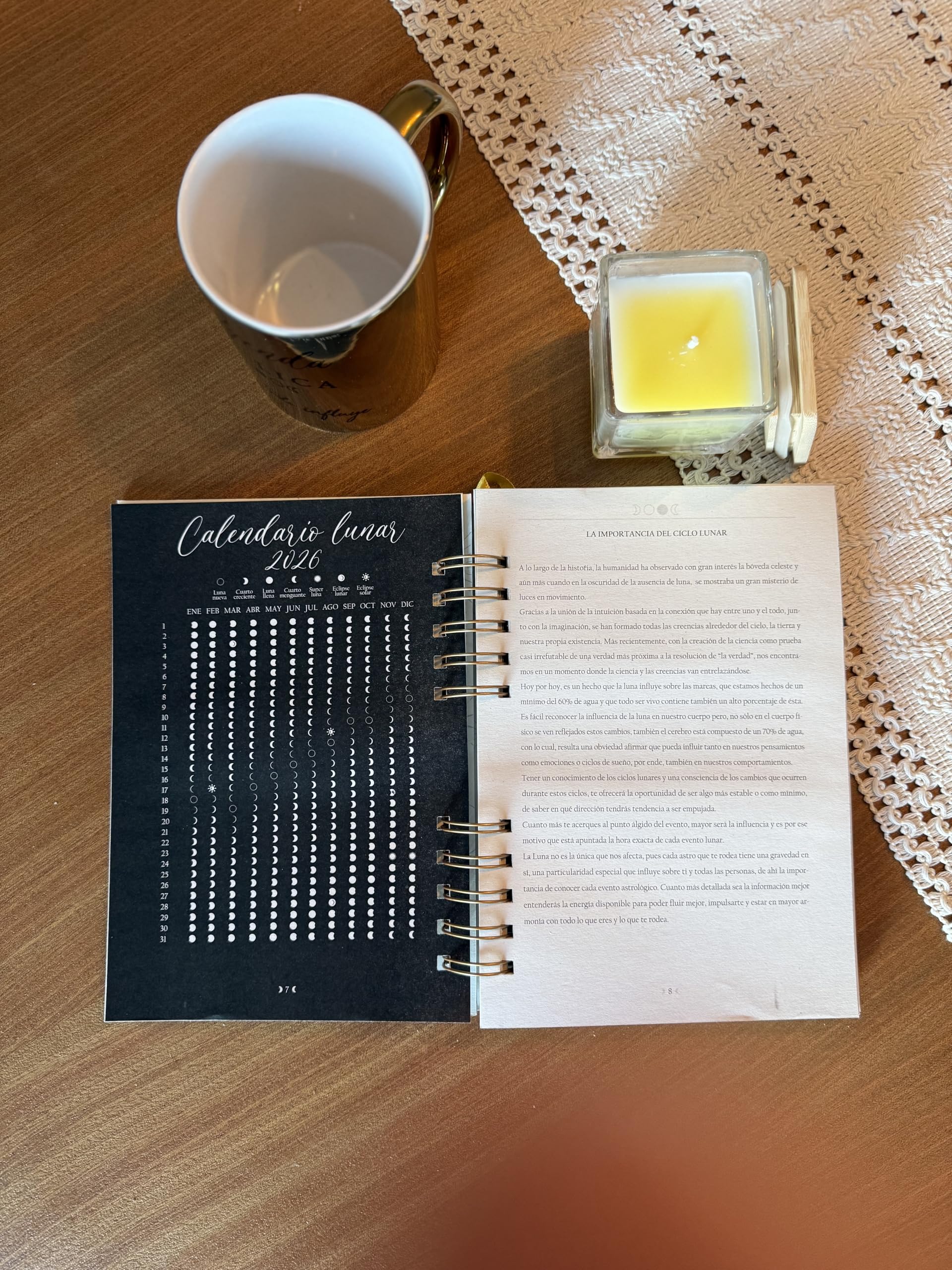 Pack Agenda Cíclica (Agenda, calendario anual, calendario lunar, taza, lapices, vela)