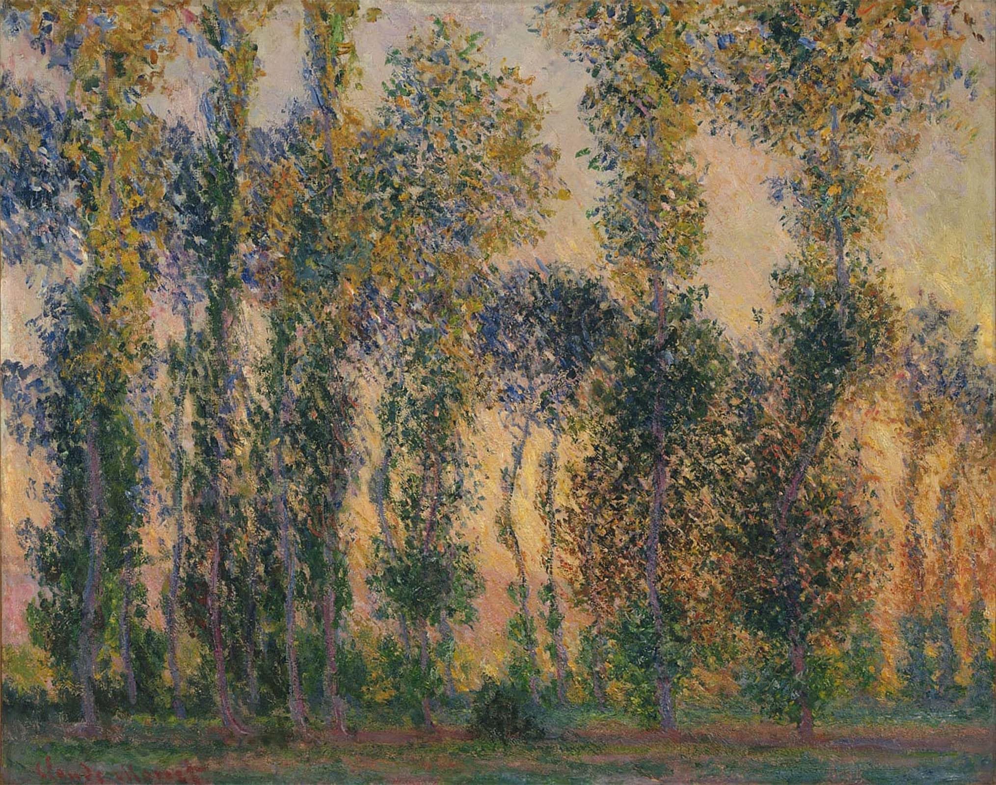 POSTERIIk Famous Modern Artwork Art Mural Poplars At Giverny Sunrise by Claude Monet Oil Paintings Pictures for Home Decor 60x90cm