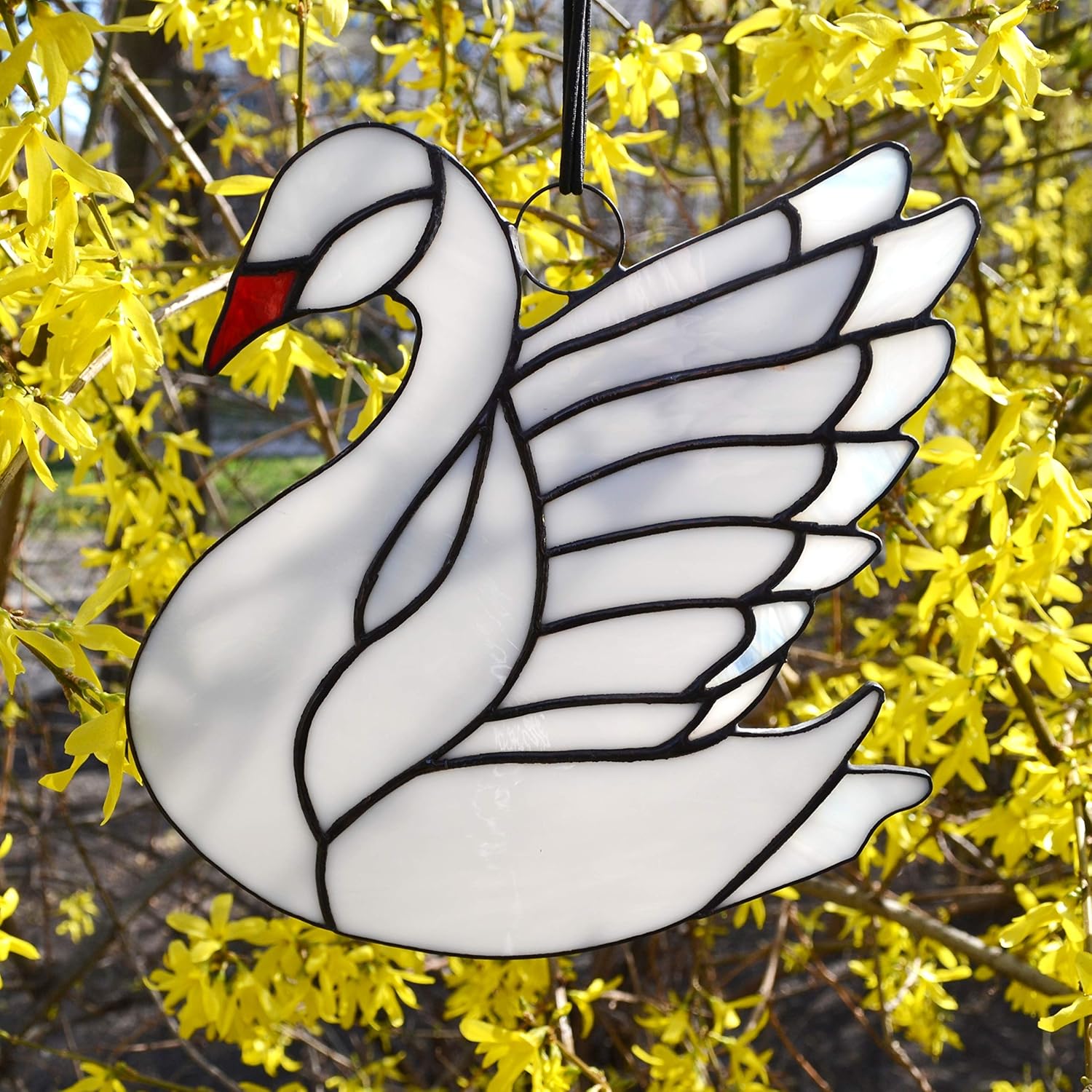 Swan Stained Glass Suncatcher Window Hanging or Wall Decor, Bird Sun Catcher Living Room Bedroom Kitchen Nursery, Unique Boho Handmade Wildlife Home Decor, Decorative Nature Themed Tiffany Style Art
