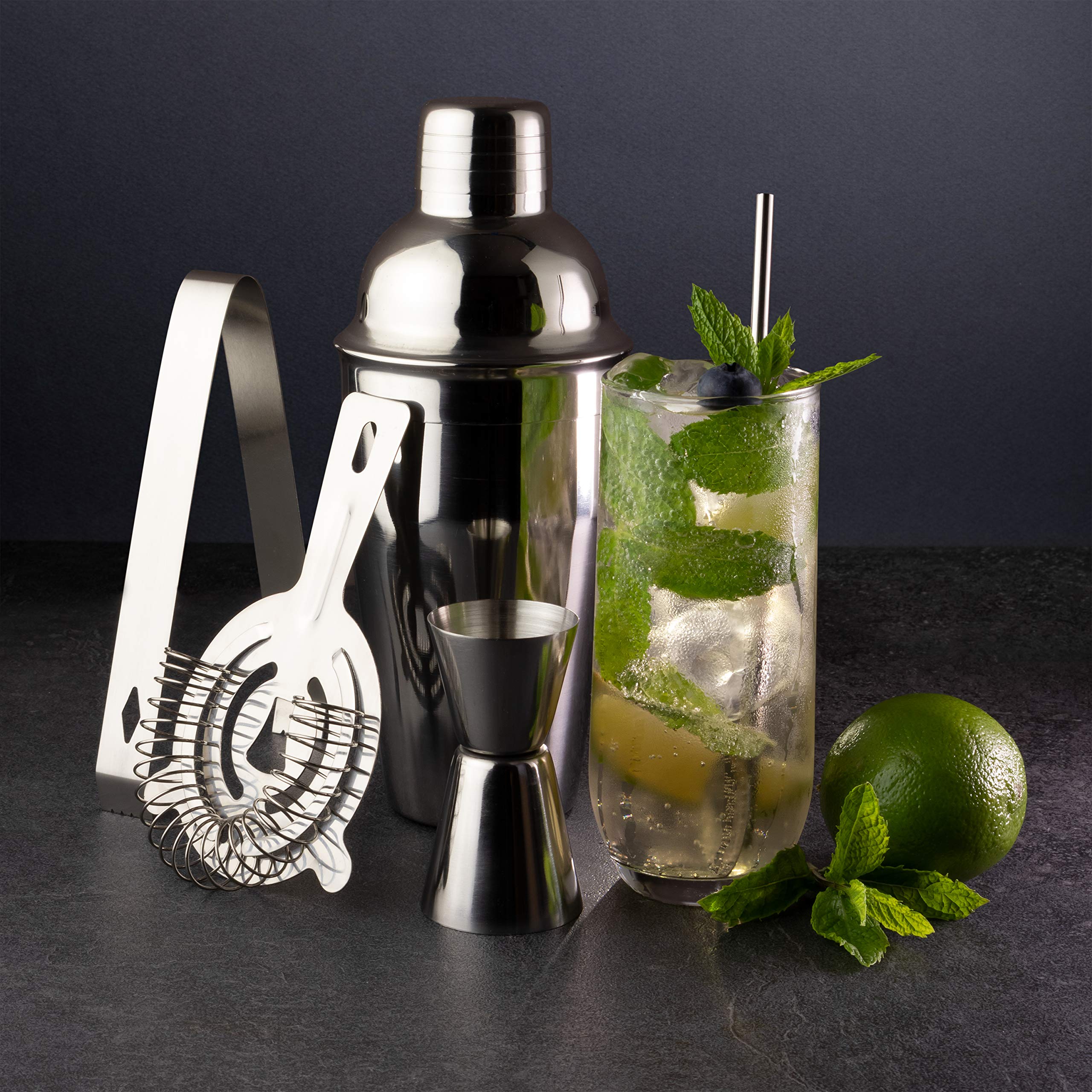 SPRINGOS 5-teiliges Cocktail Set - Edelstahl Shaker & Zubehör