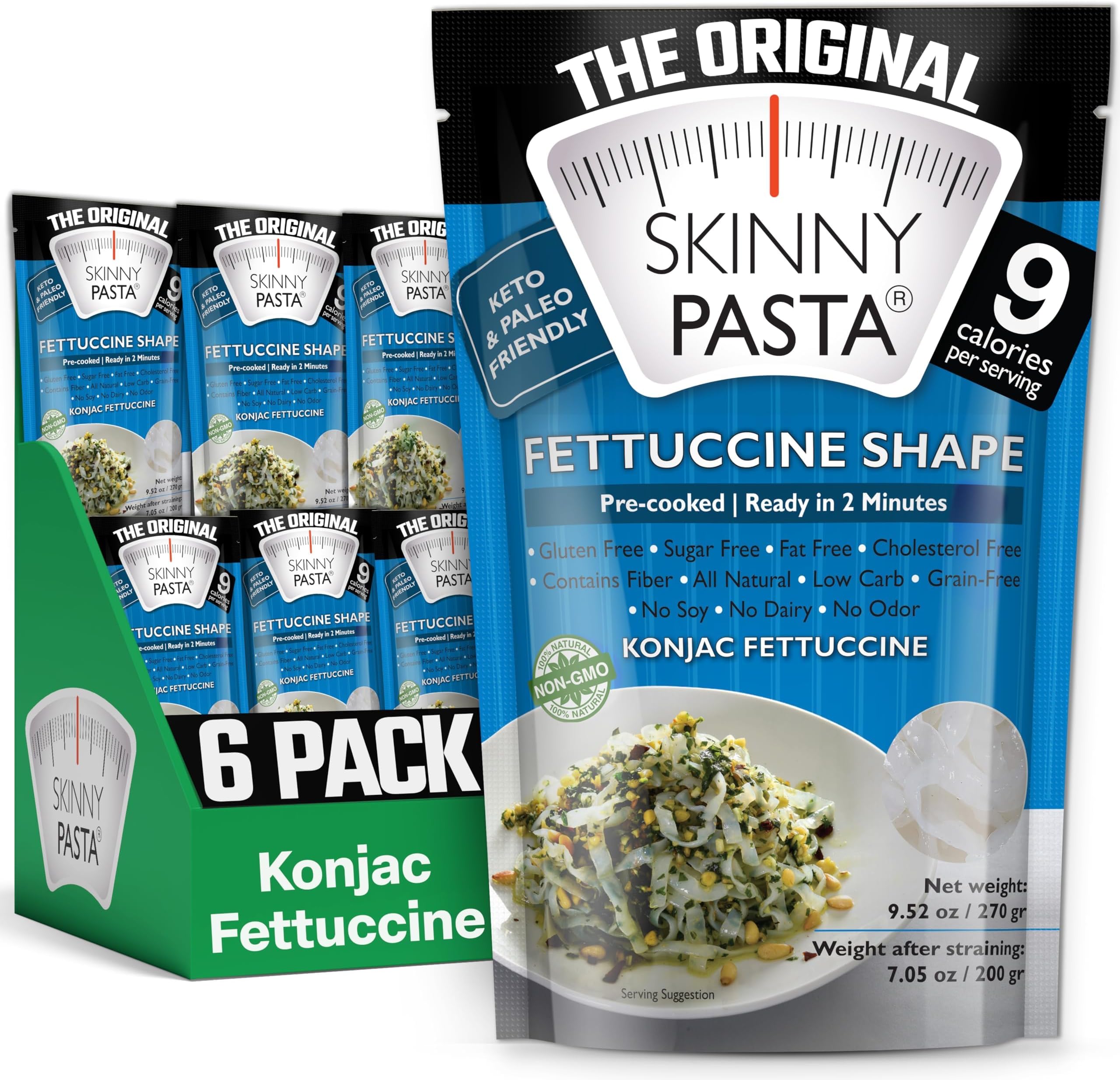 SKINNY PASTA Fettuccine - Healthy Konjac Shirataki Noodles, Low Carb Keto Pasta, Gluten Free, 6 Pack