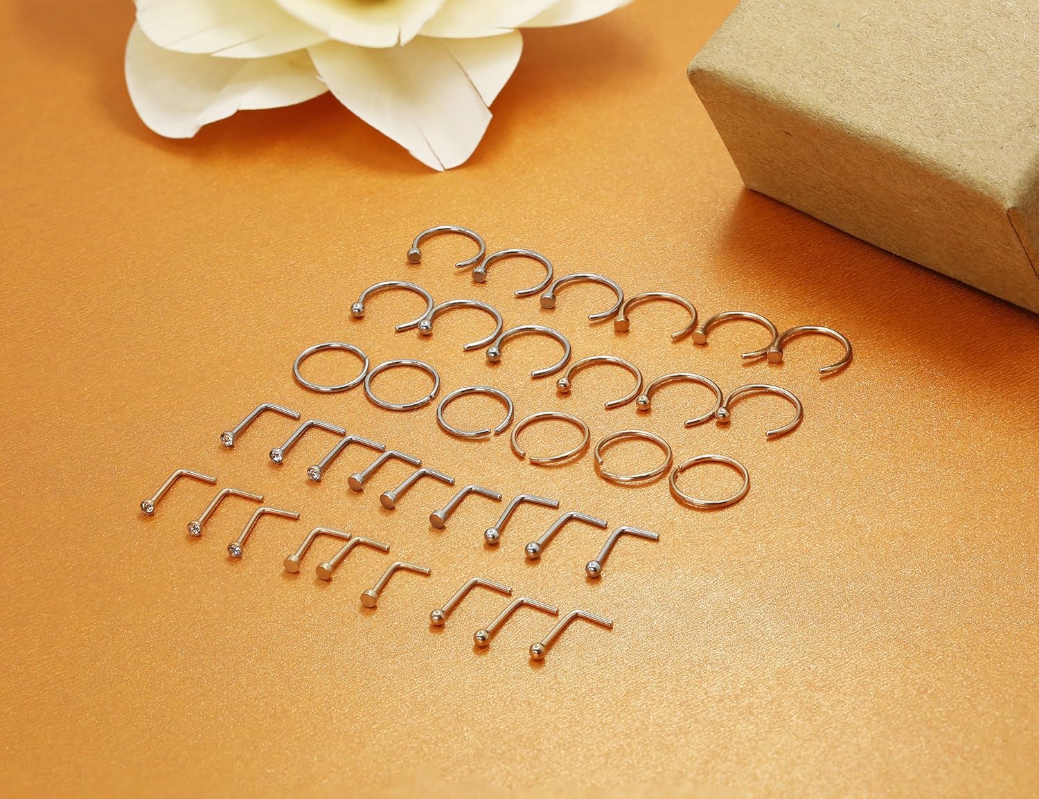 MILACOLATO 36-84 PCS Nose Rings for Women Men 22G 20G 18G 316L Stainless Steel Hypoallergenic L Shape Nose Studs Nostril Cartilage Lip Tragus - Versatile Piercing Jewelry - Image 7