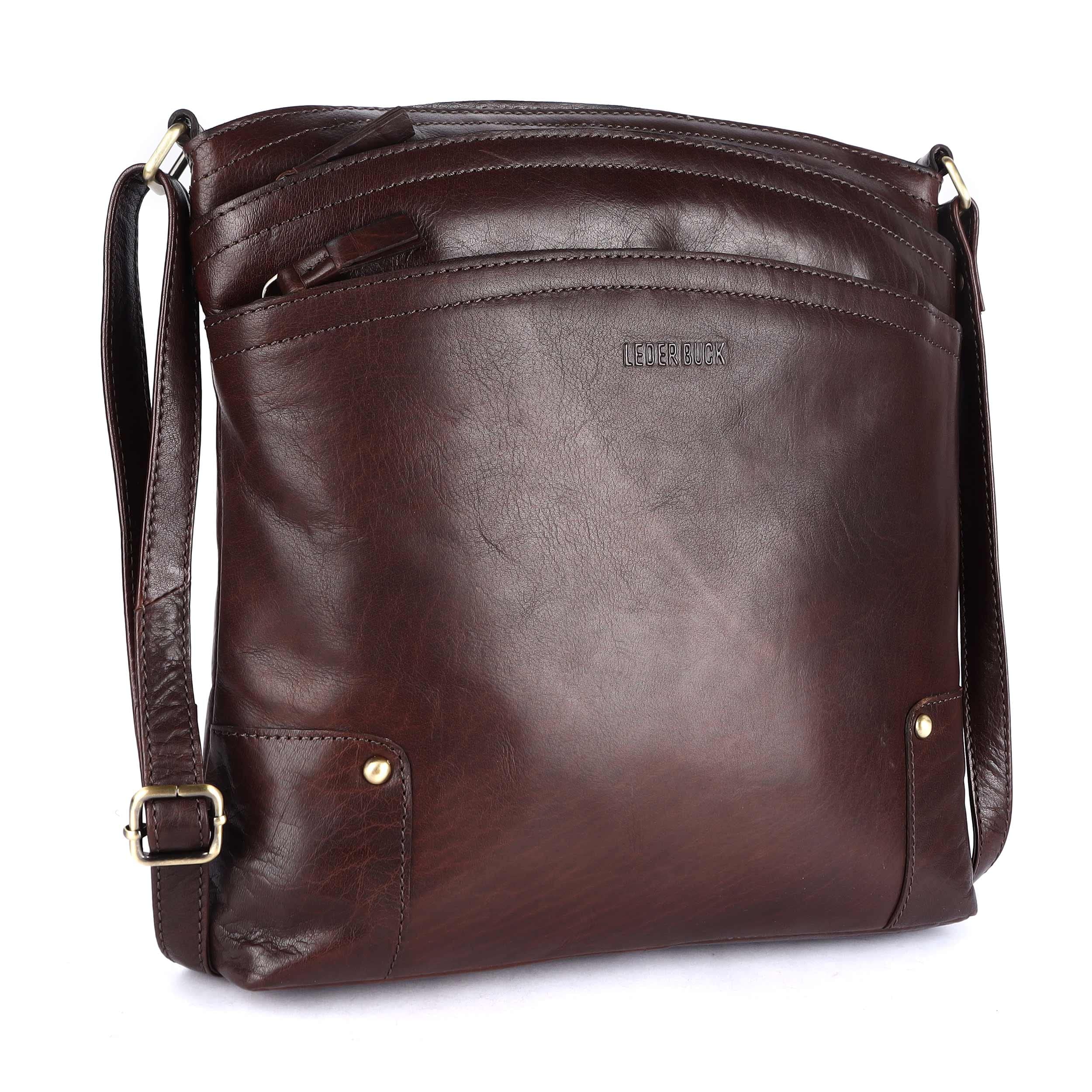 LEDERBUCK Terry Large Soft Real Leather Womens Crossbody Handbags and Purses-Triple Zip Premium Sling Crossover Shoulder Bag