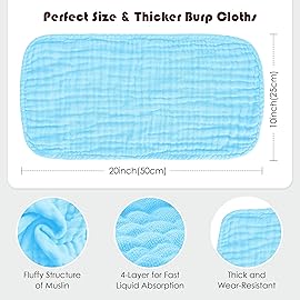 Spotted Play Muslin Burp Cloths 100% Cotton Large 20\'\'x10\'\' Extra Soft and Absorbent Baby Wash Cloths Spit Up Rags - Baby Burping Cloth for Boys Girls Items(12 Pack Aquamarine)