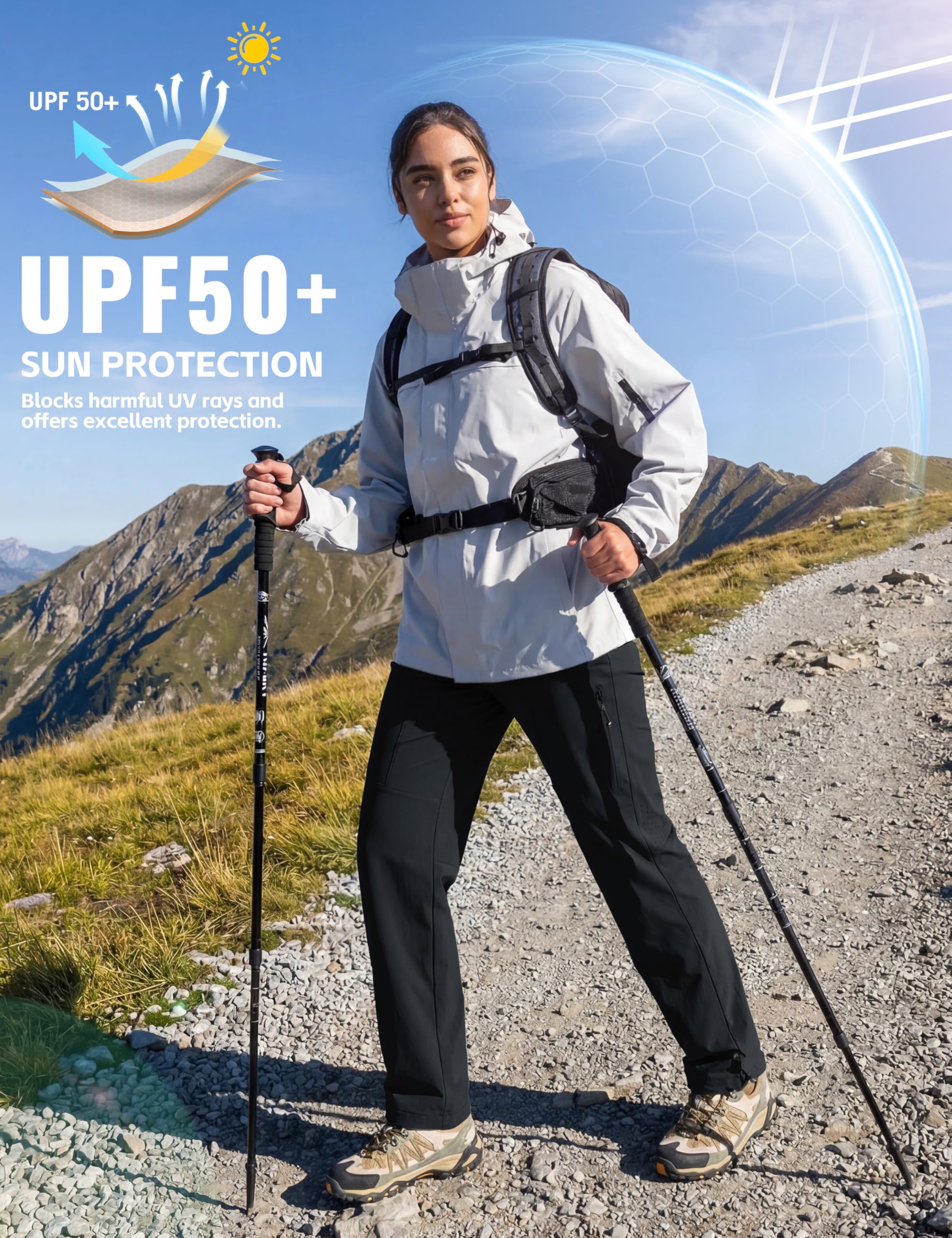 MoFiz Pantalon de Randonnée pour Femme Séchage Rapide Léger Cargo Pantalon Imperméable Respirant Multifonctionnel Montagne Pantalons avec Poche Zippée pour Casual Extérieur S-2XL