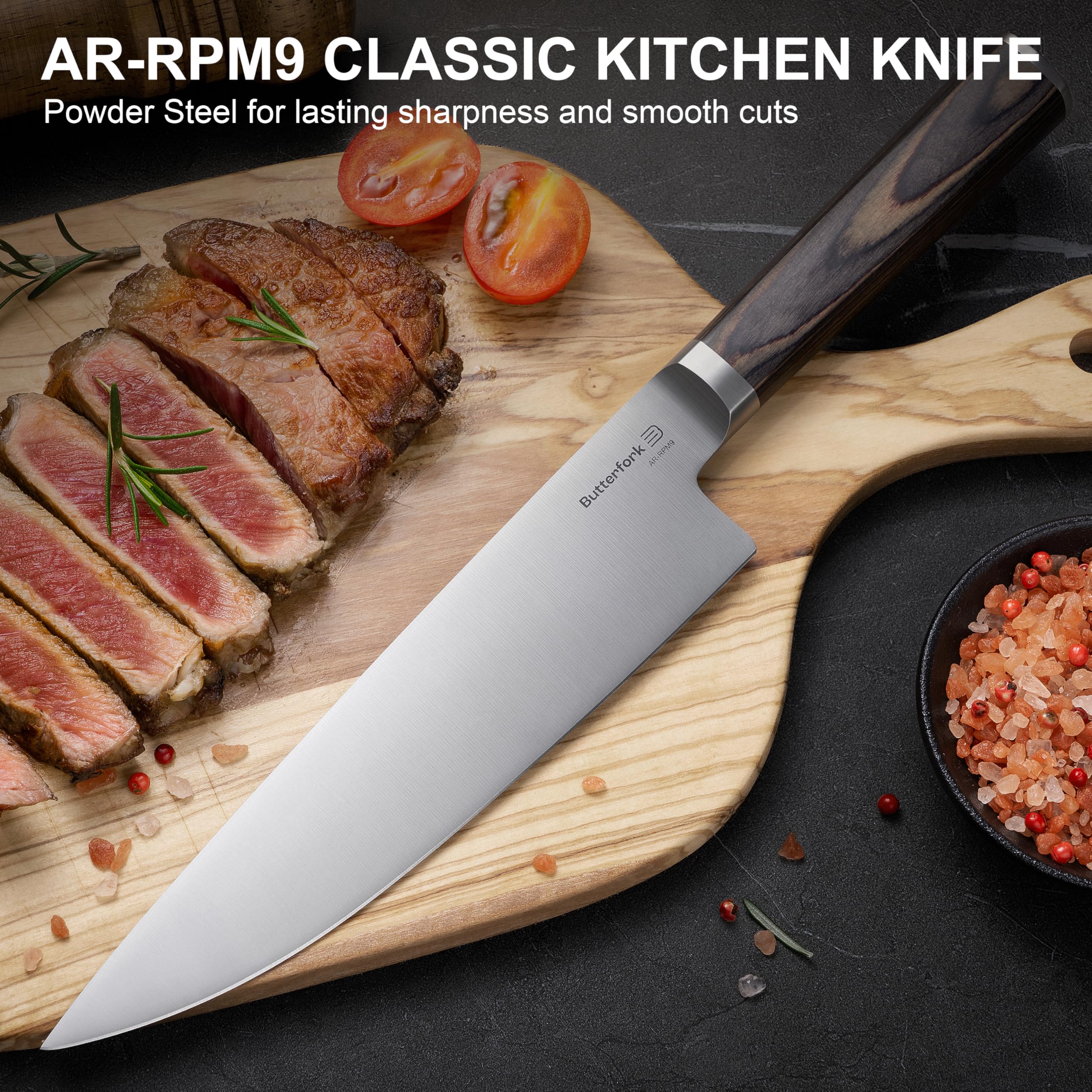 8 Inch Chef Knife, AR-RPM9 Steel, Pakkawood Handle Utility Knife — Amazon image 8