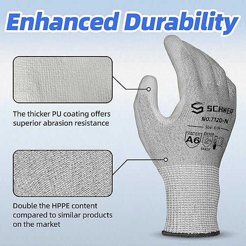 Miniatura 5 de Schwer 3 pares de guantes de trabajo resistentes a los cortes ANSI A6, a prueba de cortes, pantalla táctil, para hombres y mujeres, utilizados para