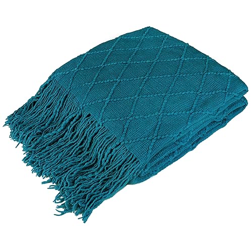 PAVILIA Teal Blue Knit Throw Blanket for Couch, Twin Bed,