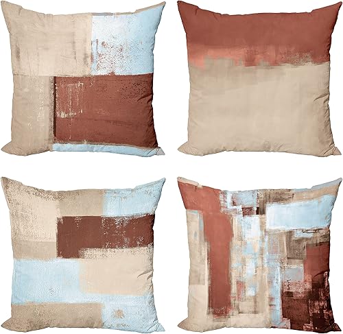 Ambesonne Grunge - Juego de 4 fundas de cojín de estilo abstracto y moderno, adornos geométricos, cuadrados geométricos, acento moderno impresión