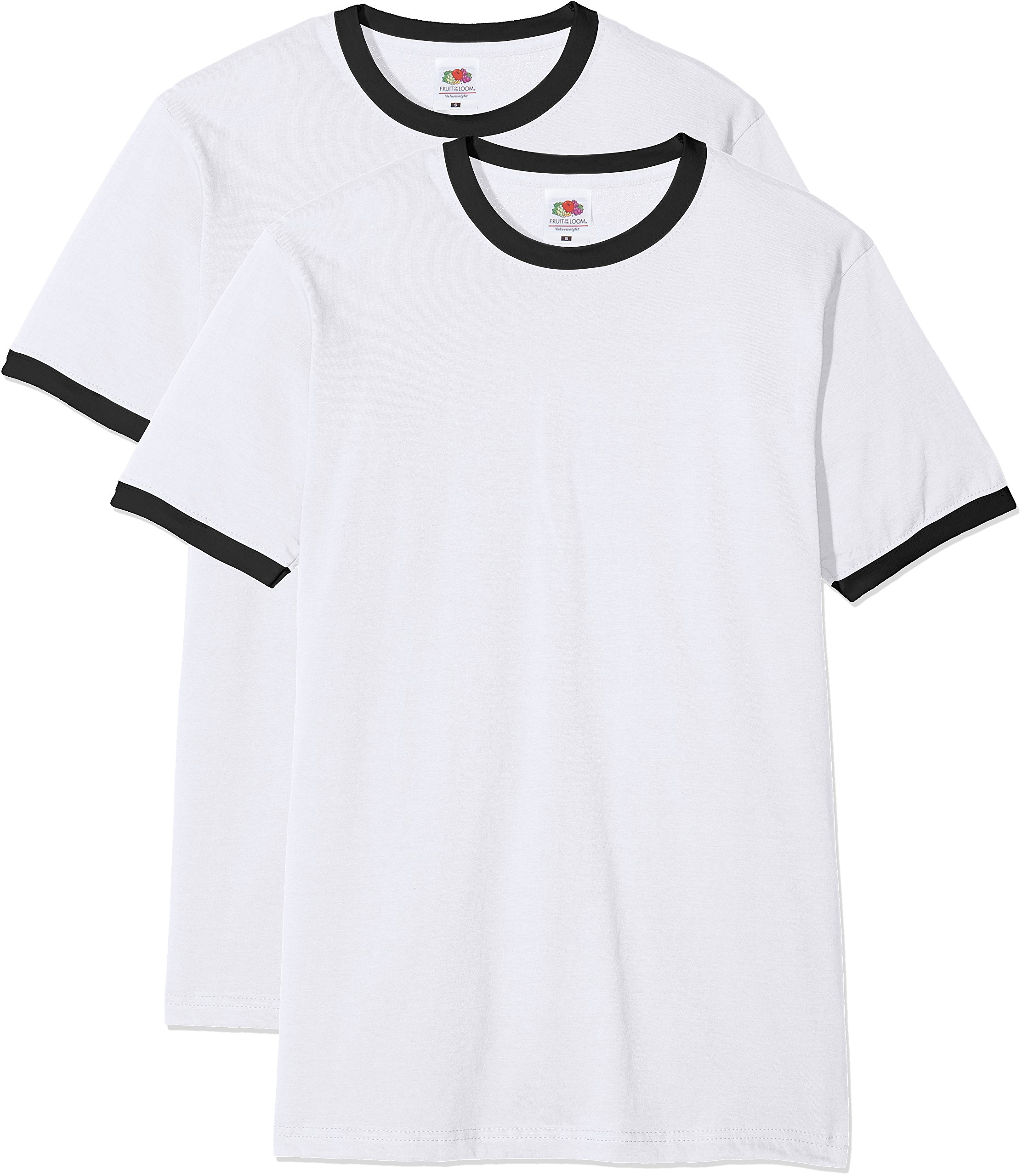 Fruit of the Loom Men's Ringer Premium T-Shirt Pack of 2, White/Black, Small
