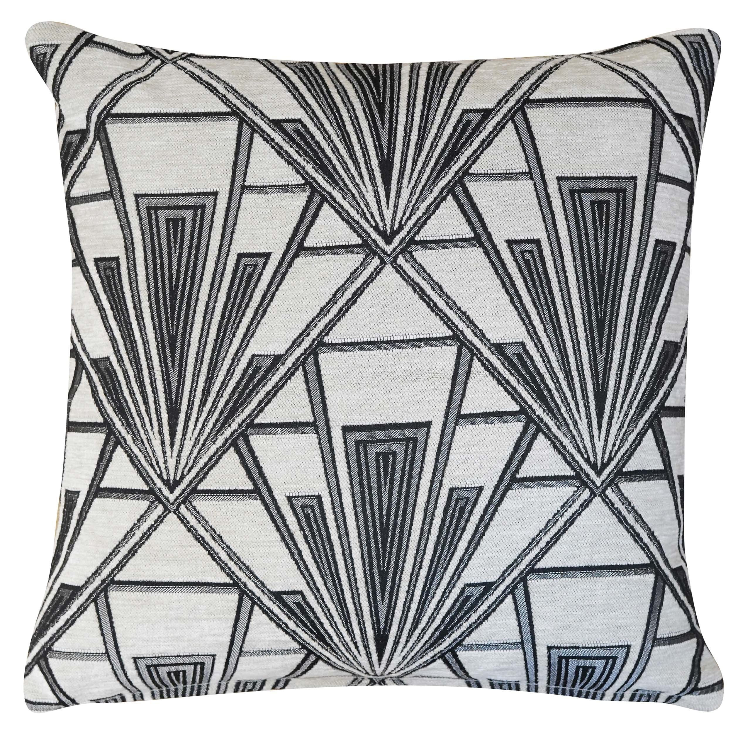 Linen Loft Art Deco Geometric Cushion Cover. Pearl White and Silver Vintage Design. Luxury Velvet Chenille. 17x17 Square. Cover Only.