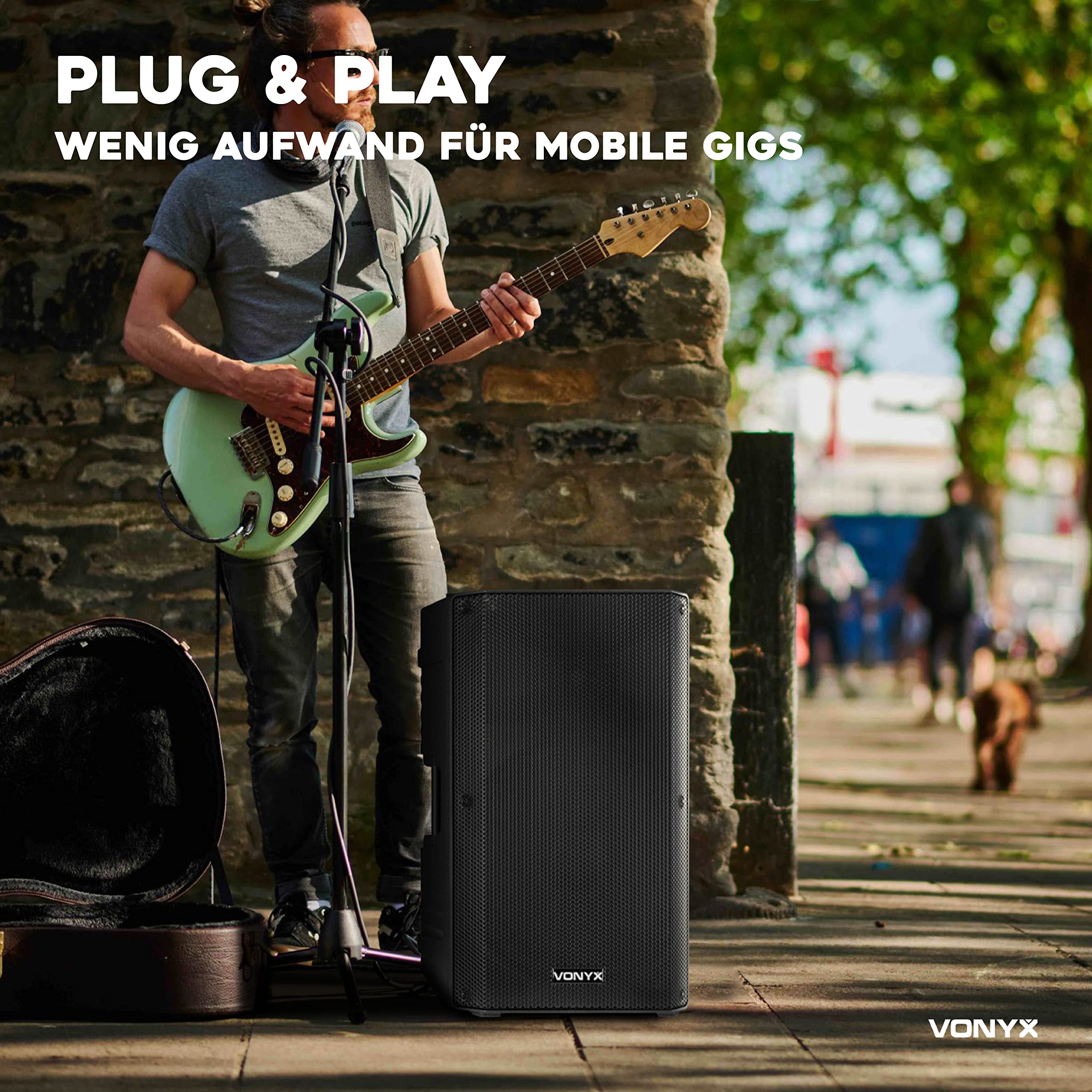 Vonyx VSA700 Partybox Bluetooth Lautsprecher Groß 1000W, 8 Std Akku, Mobile PA Anlage Komplettset mit 2 UHF Hand Mikrofonen und Fernbedienung - Mobile Musikbox Groß, USB, SD, MP3, Schwarz