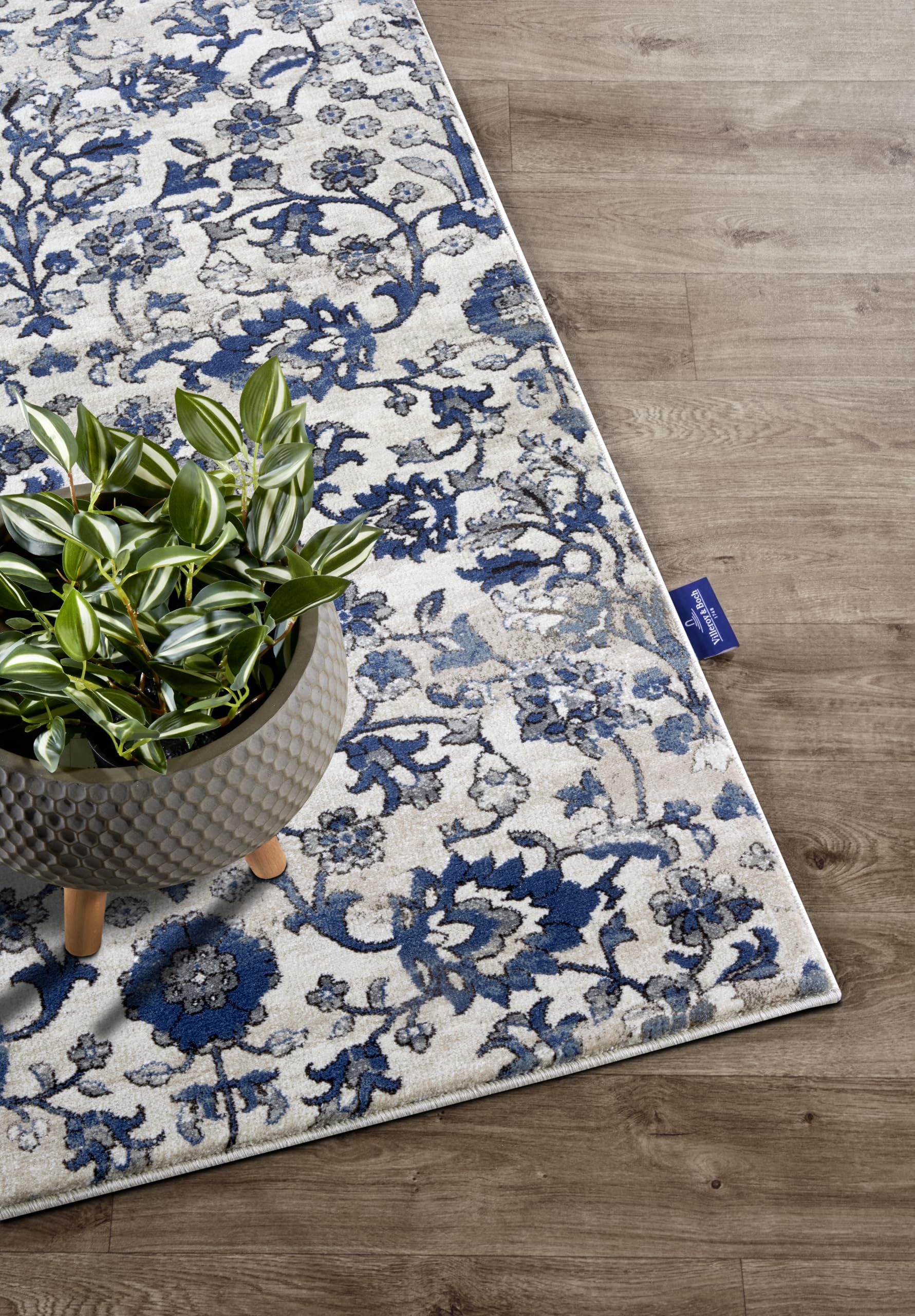 Villeroy & Boch Tapis Ernest à Poils Courts - Tapis de Salon Classique - Tapis Traditionnel pour Salon, Chambre à Coucher, Salle à Manger, Couloir, Cuisine - Bleu crème, 80 x 240 cm
