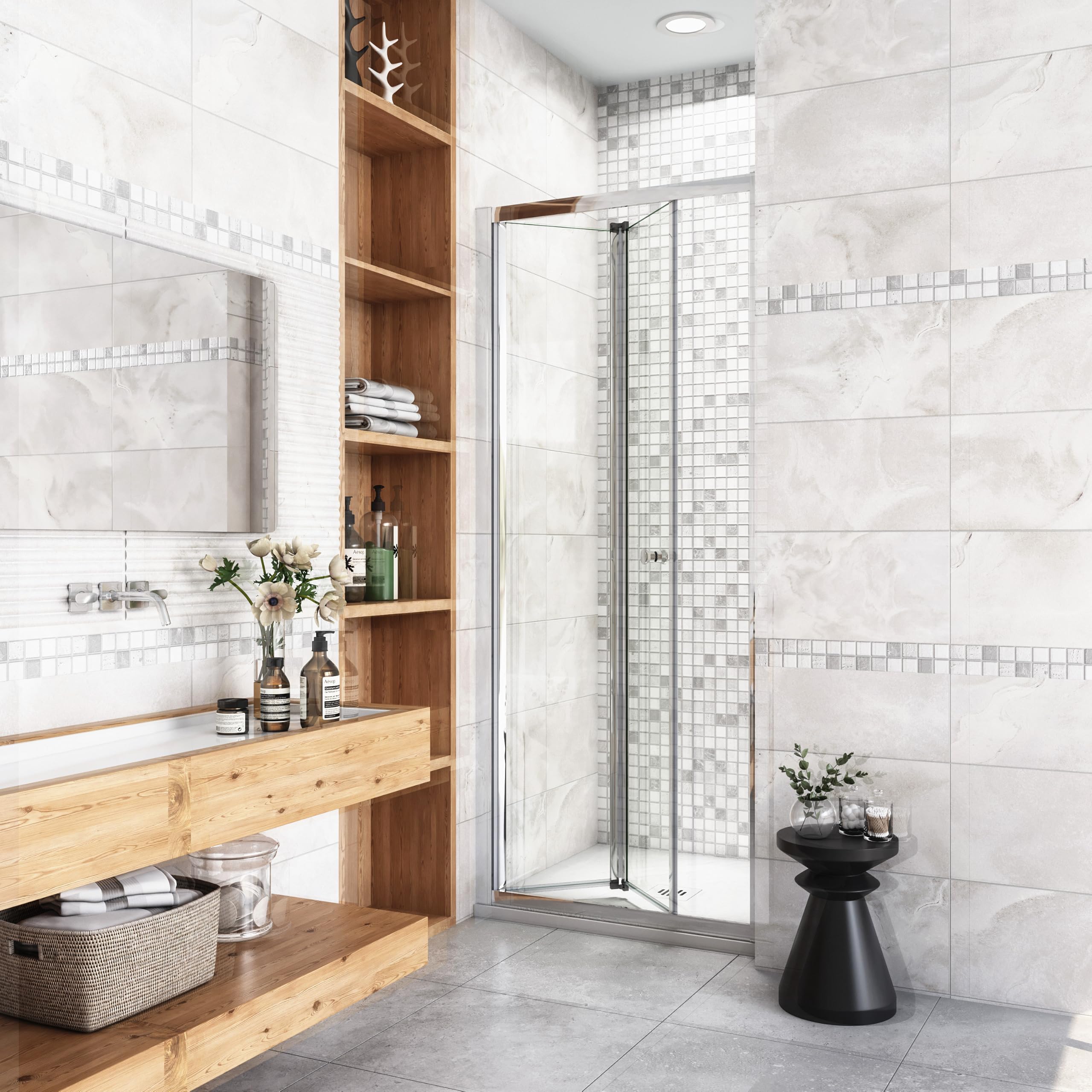 Aica Sanitär Duschtür Falttür 90 x 185cm Nischentür 5mm ESG Glas Dusche
