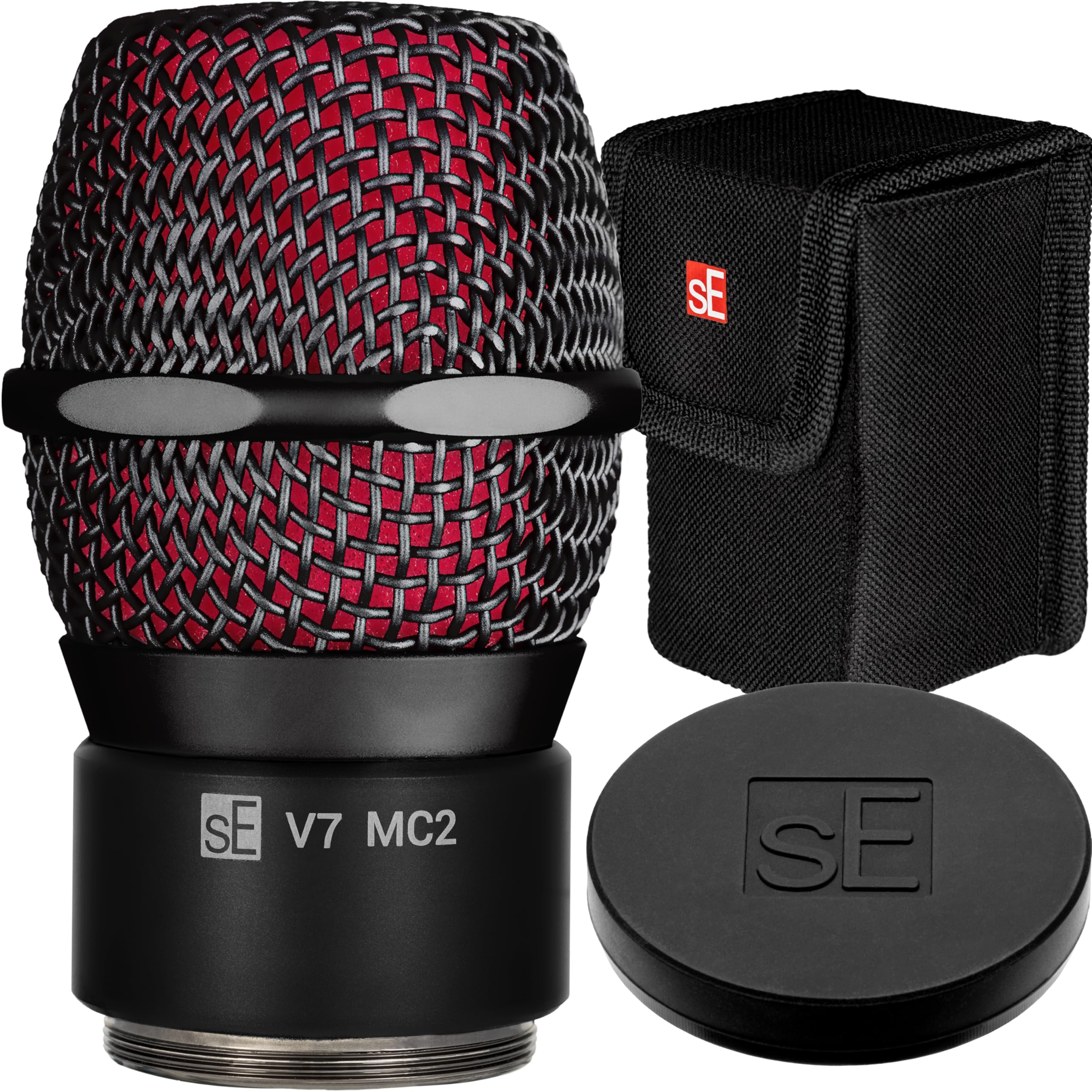 sE Electronics V7 MC2 Wireless Microphone Capsule - Compatible with Sennheiser Wireless Transmitters - Professional Dynamic Microphone for Singing, Speech &amp; Music Studio Recording (Black w MP03 Pouch)