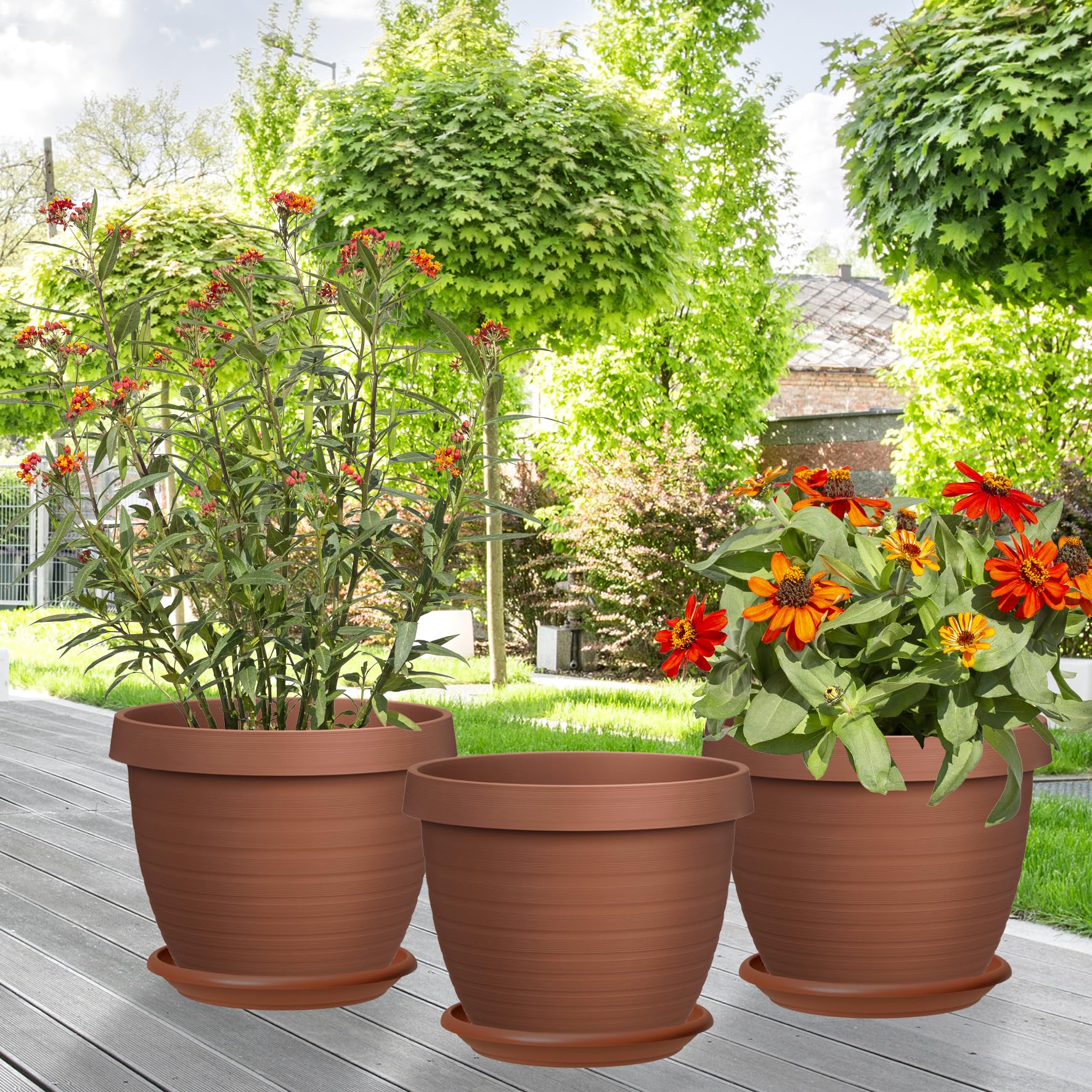 Scheurich Lot de 3 pots de fleurs Country Star avec soucoupes en plastique, terre cuite, diamètre 39 cm, hauteur 30 cm