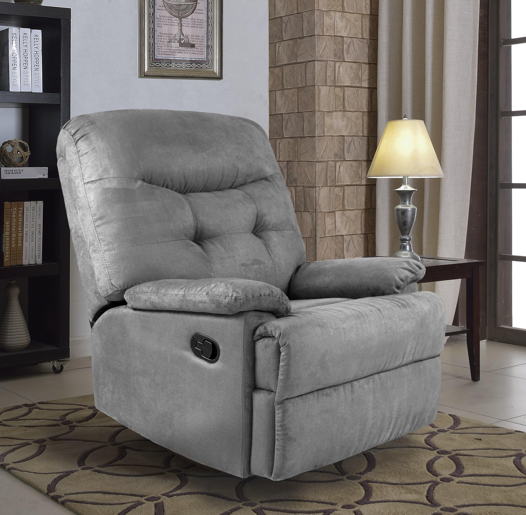 Ocean Bridge Furniture Collection – Big Jack Microfiber Recliner Chair, Grey