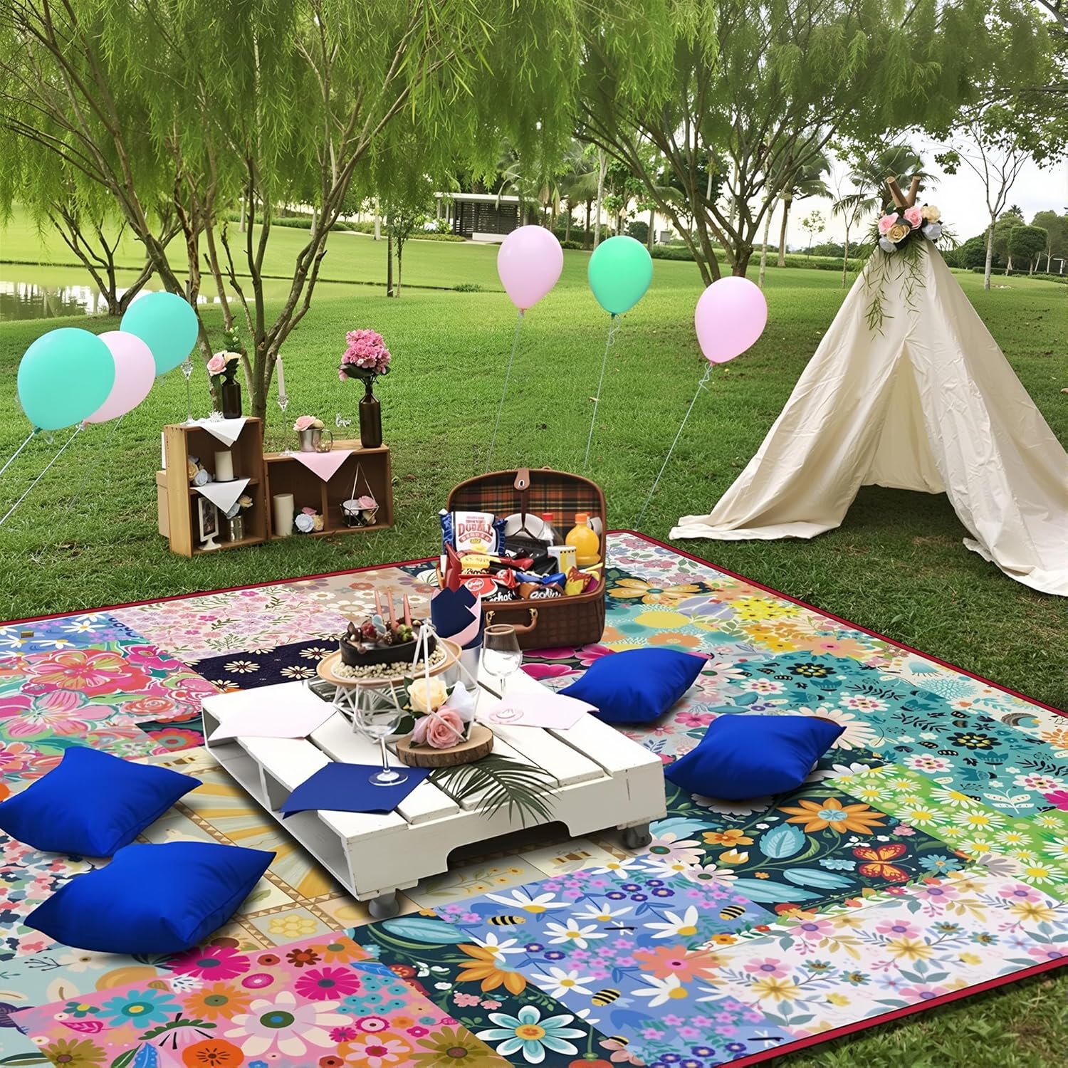 Supfitness Extra Large Picnic Blankets Waterproof Foldable (80 "x 80") Beach Blanket Waterproof Sandproof,3-Layer Thicking Mat Outdoor Packable Camping Blanket(Bohemian)