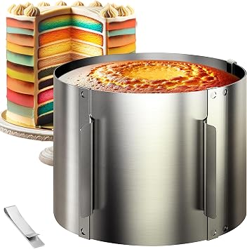 4smile Cake Ring Adjustable High 15 cm Stainless Steel Baking Ring Diameter 16 30 cm, Sturdy Cake Mould Round Cake Ring Adjustable Baking Frame Round for Baking and Decorating