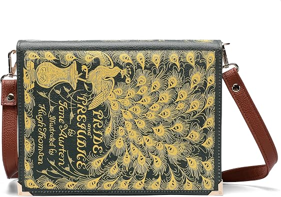 حقيبة كتف كروس بودي من ASVP Shop Pride and Prejudice - مثالية لمحبي الكتب | حقيبة كلاتش للكتب | هدية كتبية لها | هدية عيد الحب من جين أوستن، خضراء، كبيرة