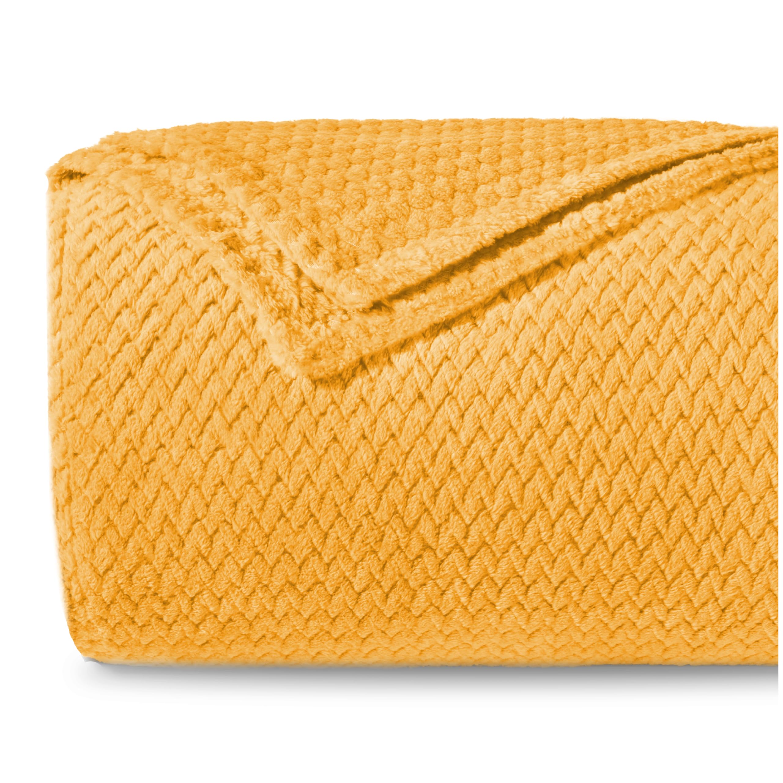 Dreamzie Coperta Pile Motivo a Spina di Pesce e Morbida al Tatto 220 x 240 cm - Giallo - Plaid Pile Divano in Microfibra 100% Poliestere 260gsm, Coperte Calde
