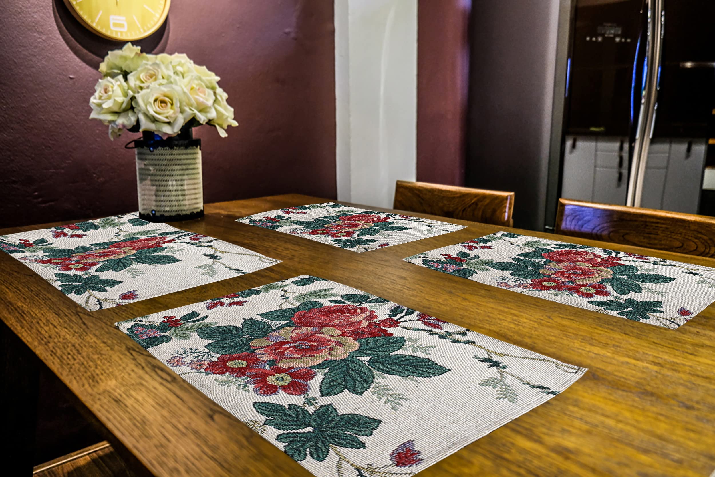Red Flower Christmas Table Mat Set - Eco-Friendly Cotton -20 Red Flower Christmas Table Mat Set - Eco-Friendly Cotton -20