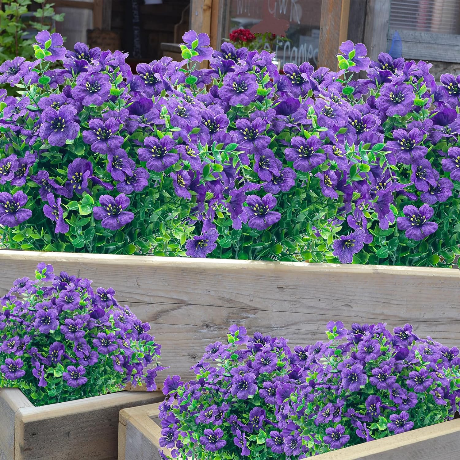 Artificial Flowers for Outdoors,20 Bundles Faux Outside Flowers No Fade UV Resistant Fake Plastic Plants Shrubs for Home Indoor Outdoor Decor (Purple)