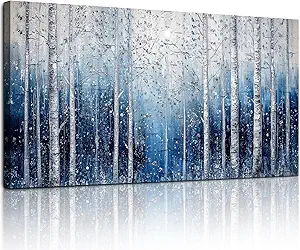 SERIMINO Birch Tree Landscape Wall Art, Abstract Forest Large Artwork for Walls, Modern Blue Aesthetic Canvas Prints, Nature Plant Trunk Wall Decor Living Room Bedroom Bathroom Kitchen 20"X40"