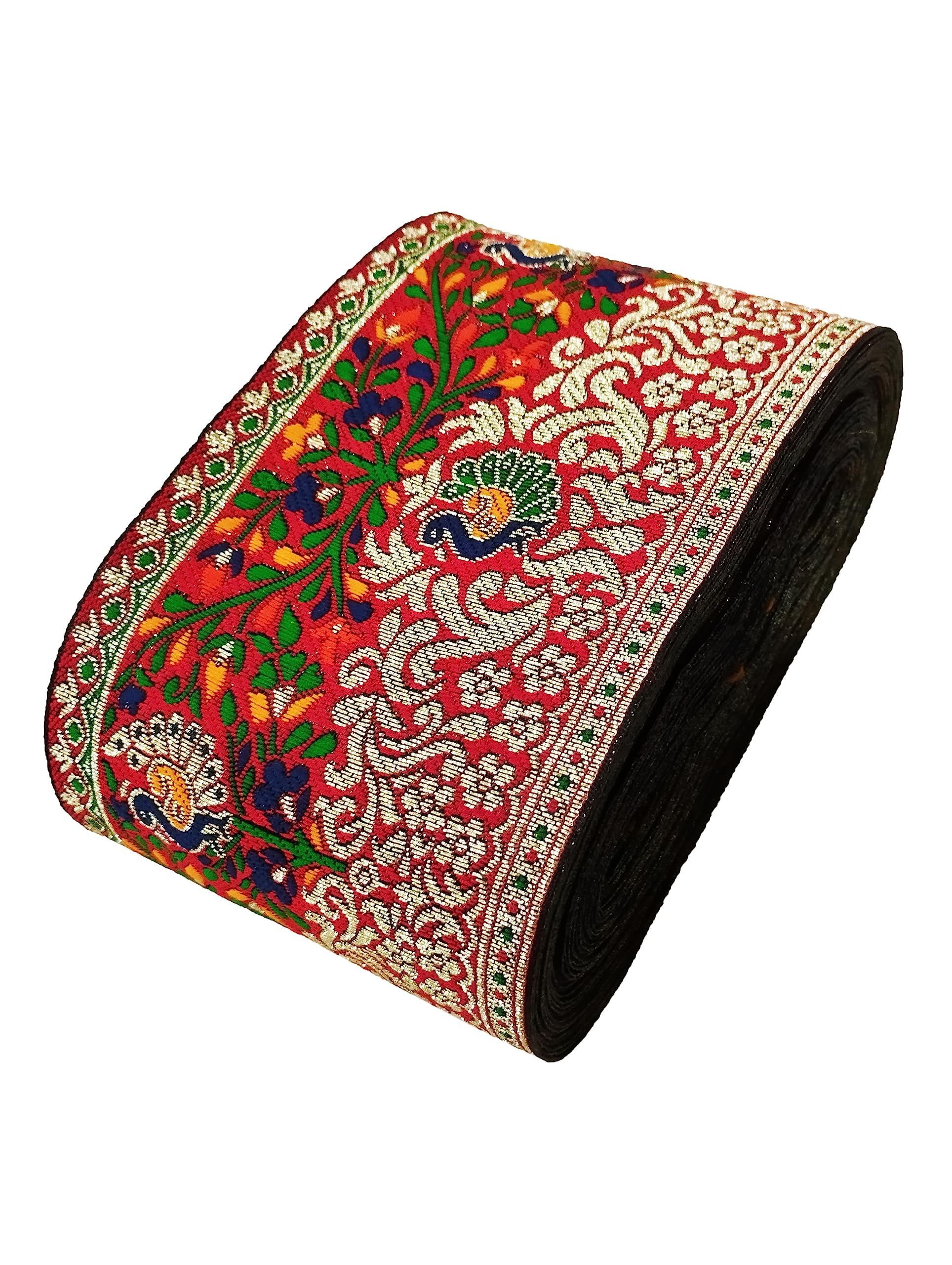 CARTZEYE Lace Border for Saree Falls Reel Jacquard Woven Heavy Design Work for Saree, Kurti, Dresses, Bandhani, Lehenga, Decorative Ribbon (9 cm Width) (6 Meter, Red, Gold) (B0CLJMCTBB) Amazon Price History, Amazon Price Tracker