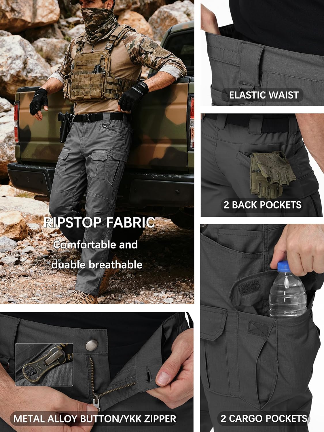 Men's Tactical Pants Water Resistant Stretch Cargo Ripstop Pants Lightweight Breathable Outdoor Work Hiking Pants - Image 5