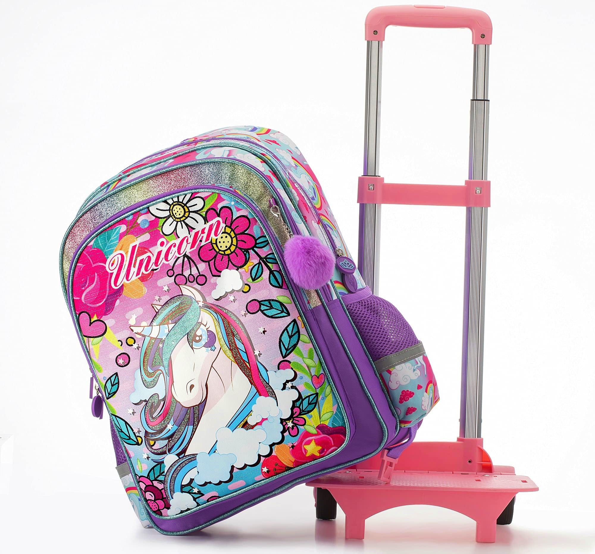 Unicorn Rolling Backpack for Girls 5 in 1 Elementary Student School