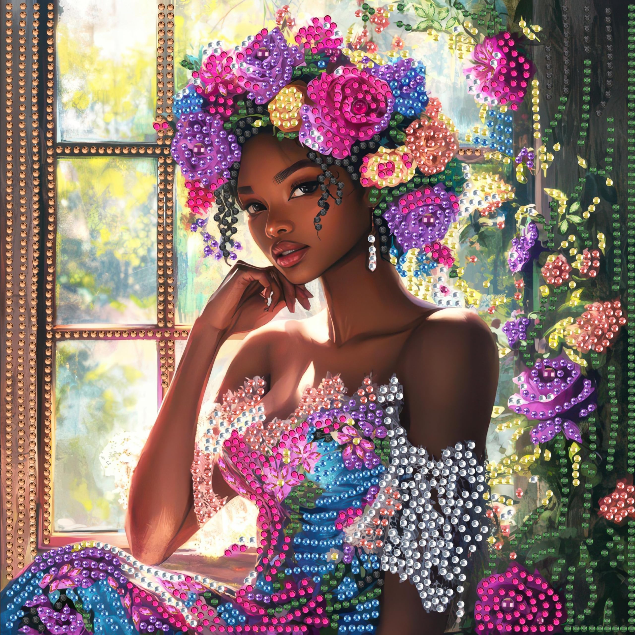 SKRYUIE DIY Diamond Art Kits for Adults African Special Shape - 5D Diamond Painting Kits for Adults African American - Cross Stitch Crystal Embroidery - Craft for Wall &amp; Office Decor 12×12 Inch