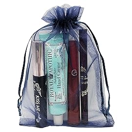 Jexila 100PCS Sheer Organza Bags - 5X7 inches Navy Blue Mesh Drawstring Jewelry Bags for Wedding Party Favor Pouches