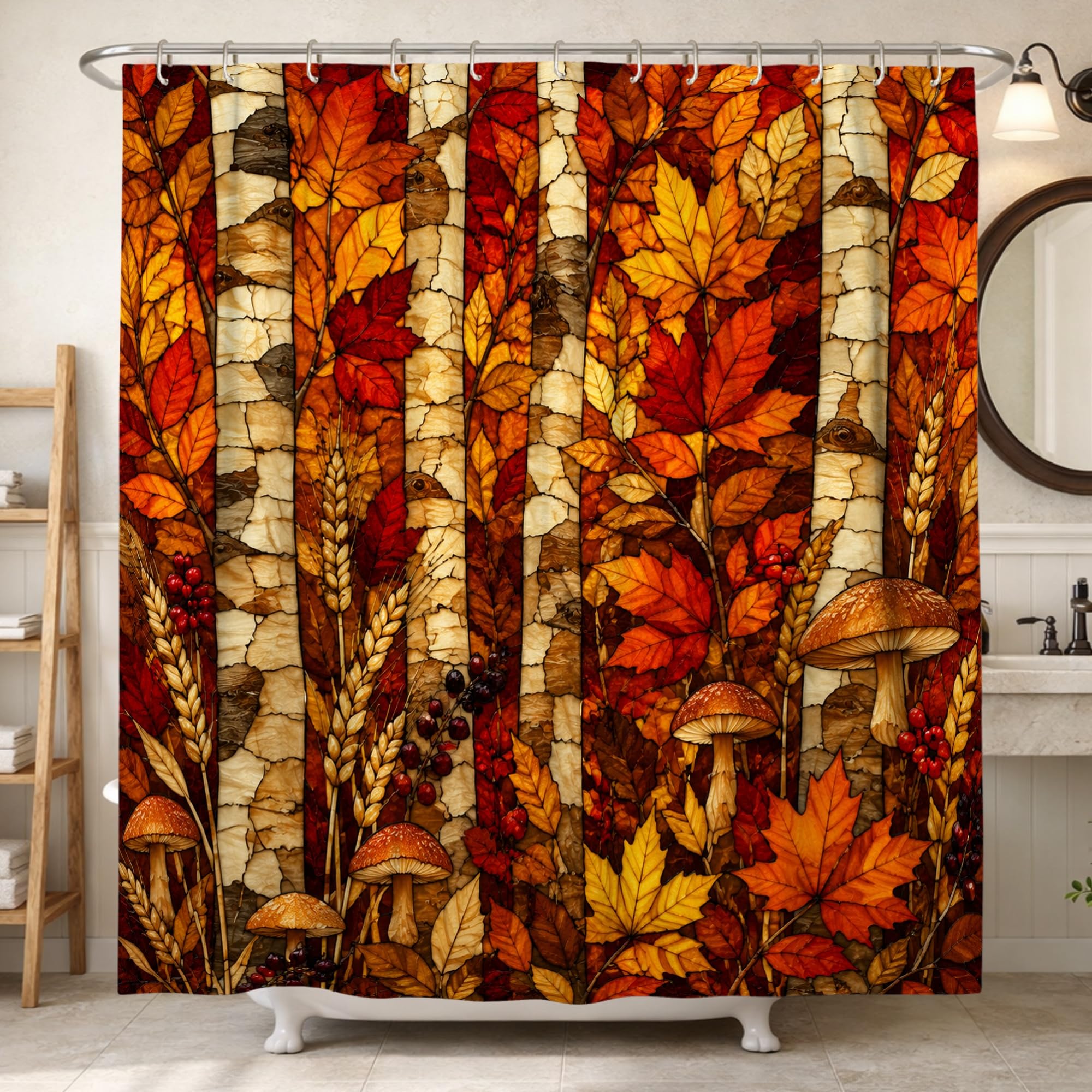 Rideau de douche automne en tissu lavable pour decoration salle de bain