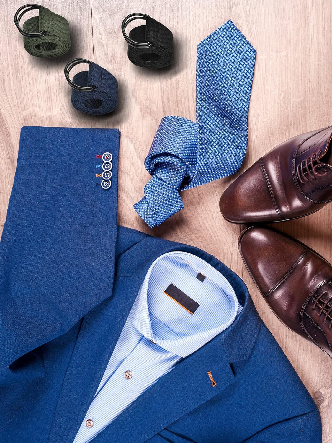 Funtery 3-Piece Men's Canvas Belt with Metal Double D Ring Buckle - Military Style Casual Belts in Army Green, Black, Dark Blue - Image 4