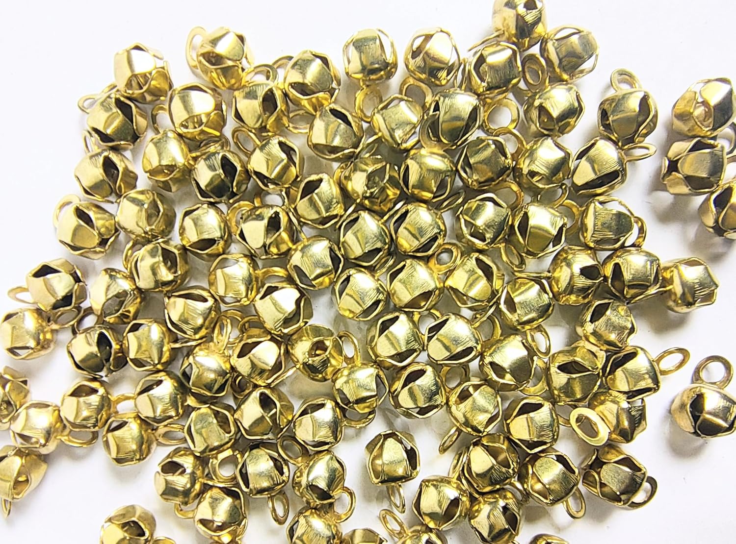 15 MM Solid Brass Ghungroo Jingle Bells | Craft Supply | Boho Beads Charm Garland Decor Ornaments Christmas Diwali Decoration - Bell for Cat (Brass, 50)