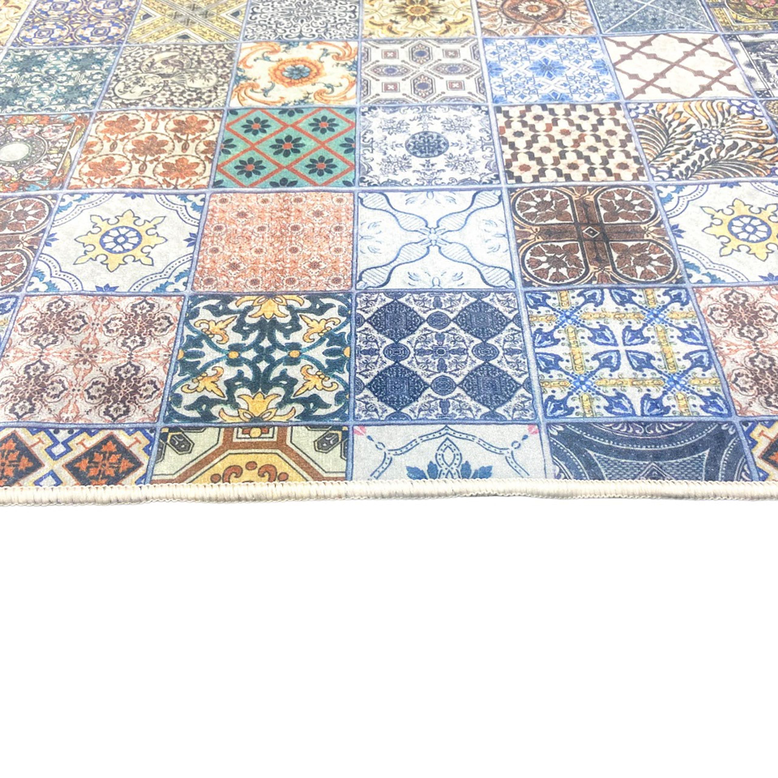 CARPETIA chodnik kuchenny, mata kuchenna, dywanik kuchenny, imitacja płytek, nowoczesny design, antypoślizgowy i nadaje się do prania, wymiary: 67 x 180 cm
