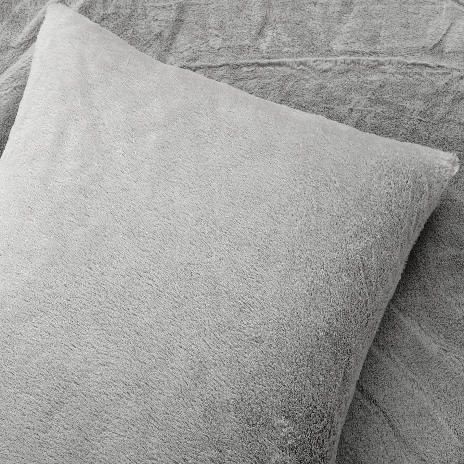 Lush Decor Modern Solid Ultra Soft Faux Fur Comforter Twin Bed in A Bag 5 Piece Set Light Gray - Kids Bedding Set Twin Comforter Set with Sheets