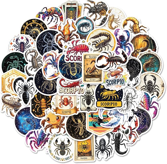 50Pcs Scorpio Zodiac Stickers - Realistic Vinyl Decals for Water Bottles, Laptops & Skateboards | Astrology Gifts for Teens, Horoscope Lovers, Cosmic Decor