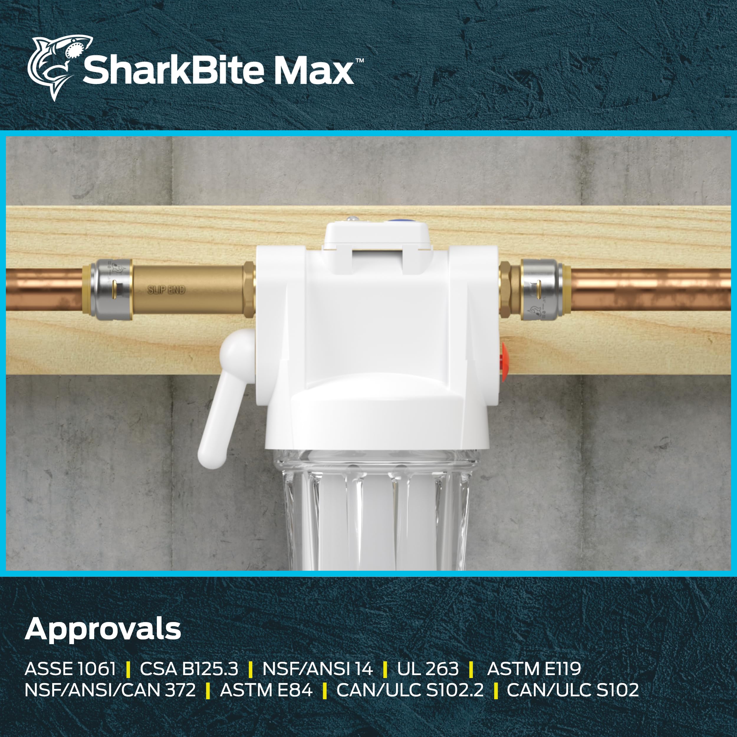 SharkBite Max - Kit de conexión de filtración de agua MNPT de 3/4 pulgadas x 3/4 pulgadas, accesorios de fontanería de latón, cobre, tubo de CPVC, UR25561