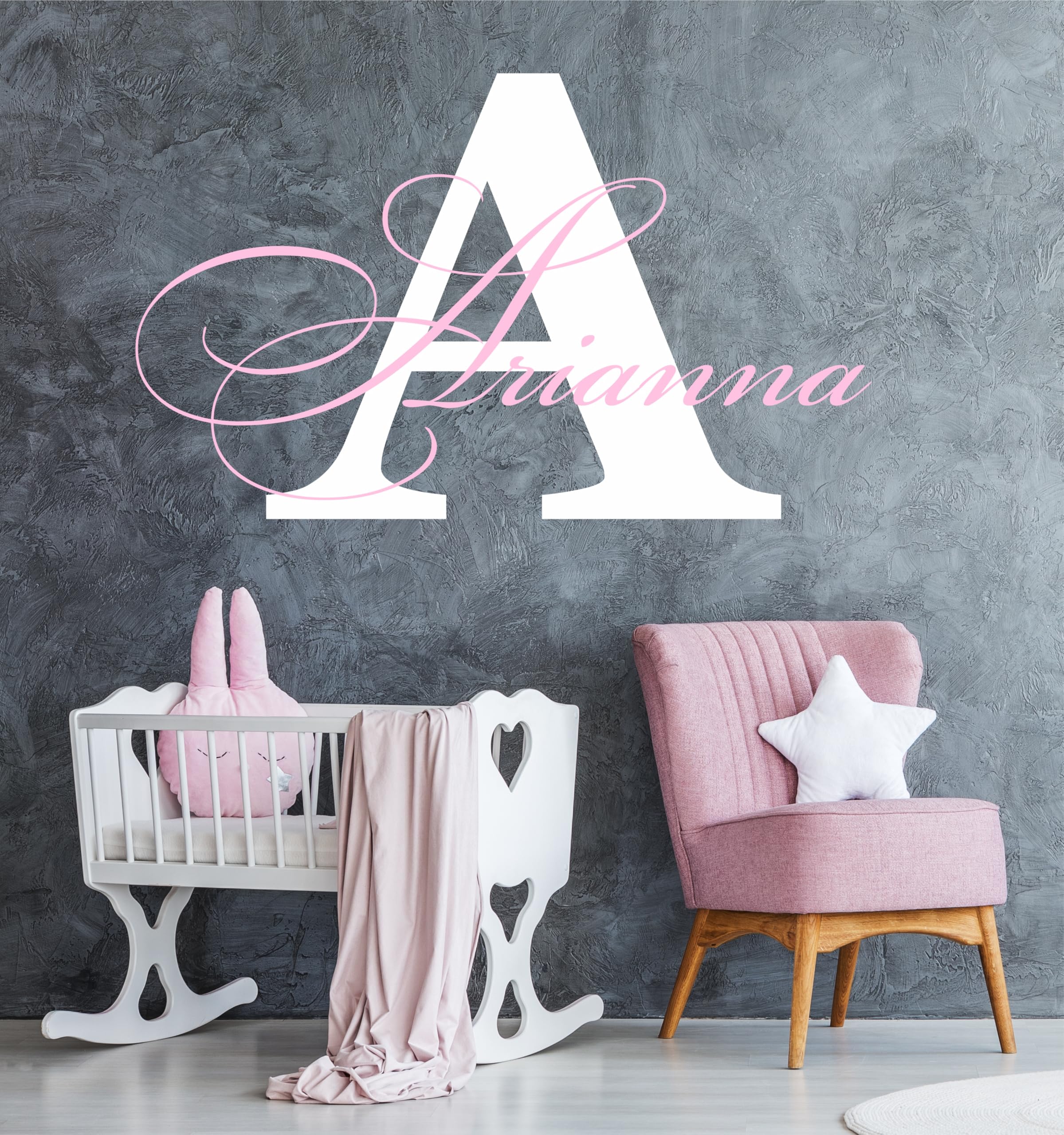 Calcomanías de diseño de decoración para niñas, personalizadas, con nombre personalizado, vinilo para pared, para dormitorio infantil, decoración de bebé, varias fuentes y colores, varias opciones de tamaño, nombre con inicial