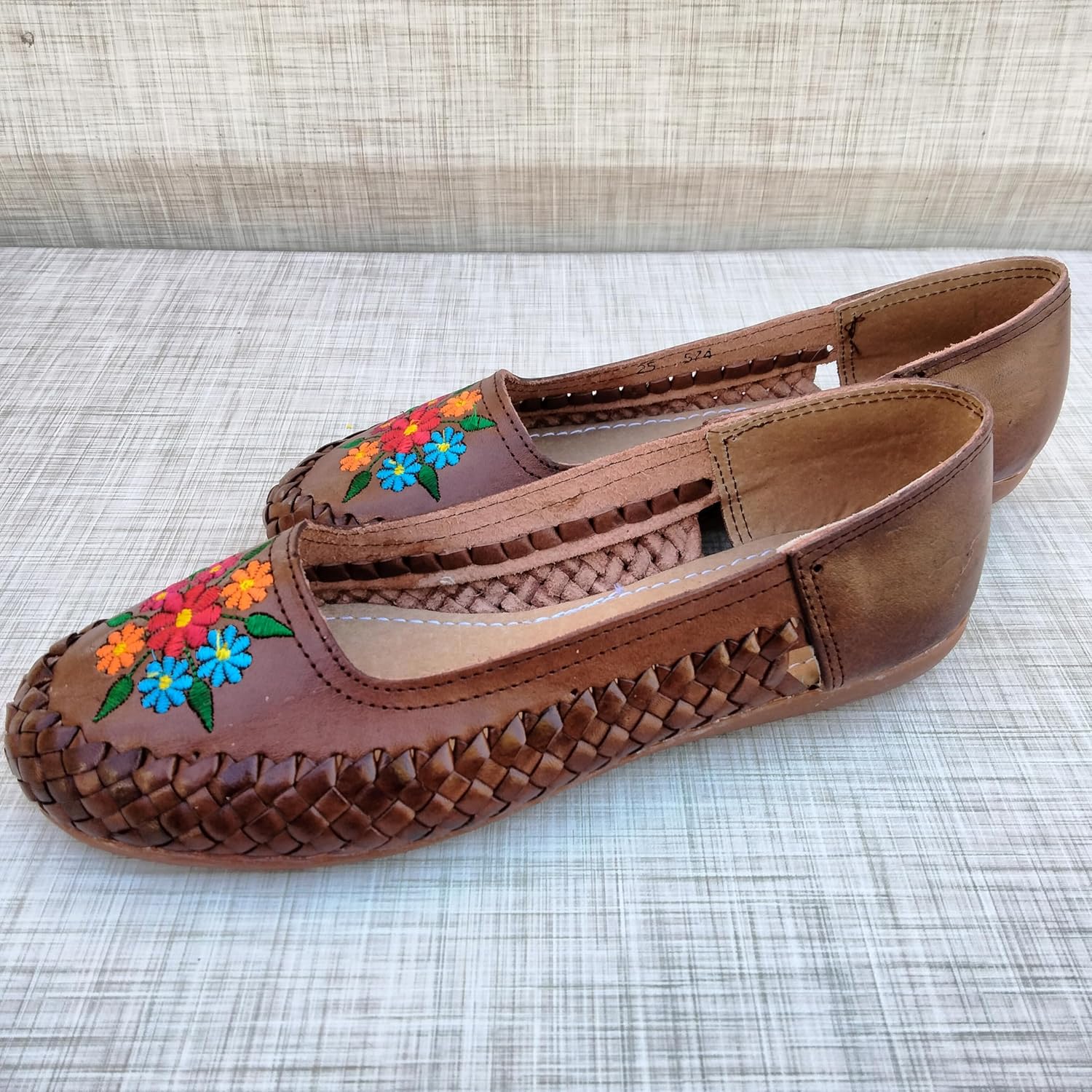 Calzado Daviana Huarache-Ballerina Artesanal Hecho en Mexico de Piel Creado a Mano, (Natural) (Multicolor) (Brown)- US Footwear Size System, Adult, Women,Numeric, 5-10