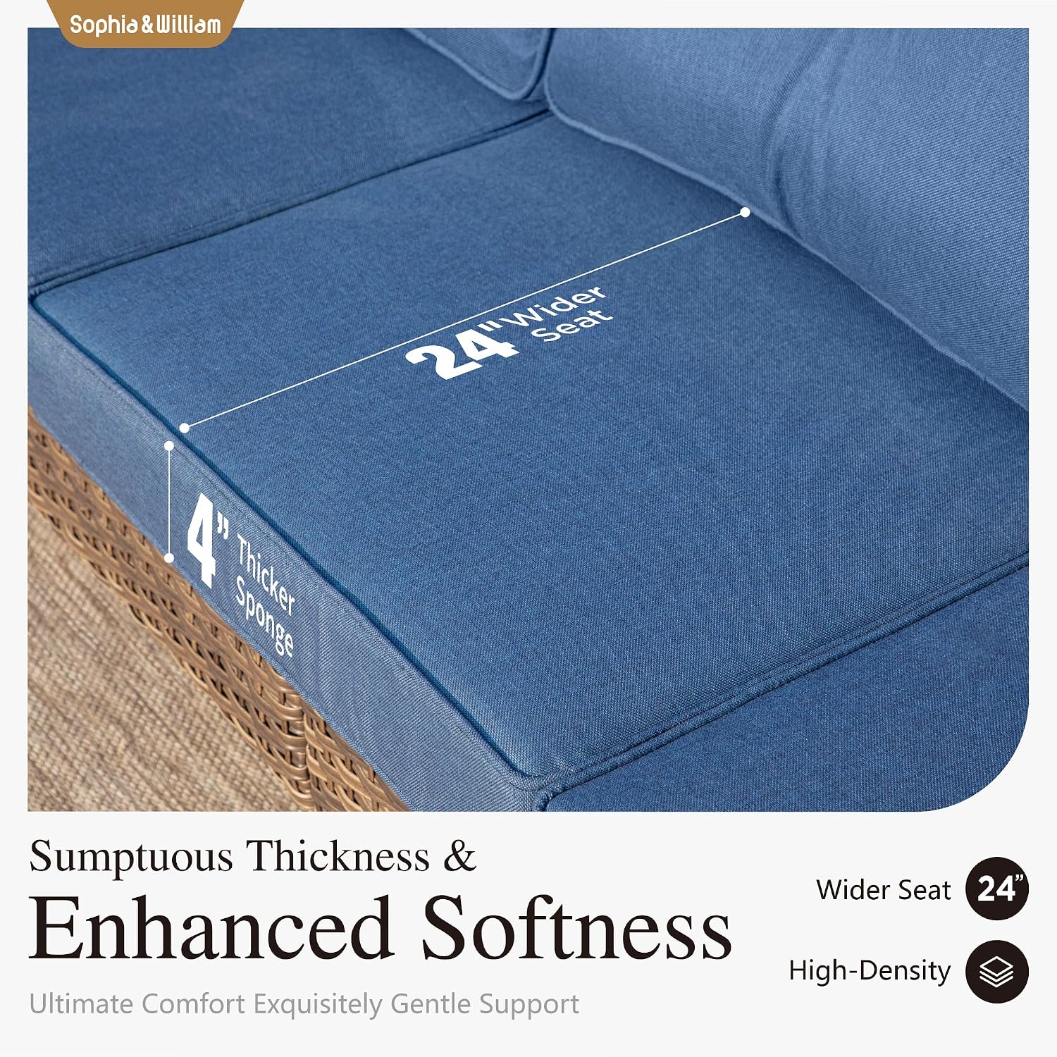 Sophia & William 3-Seat Wicker Outdoor Patio Couch, PE Rattan Patio Sofa Outdoor Furniture with Cushions for Porch, Deck, Balcony, Garden & Sunroom