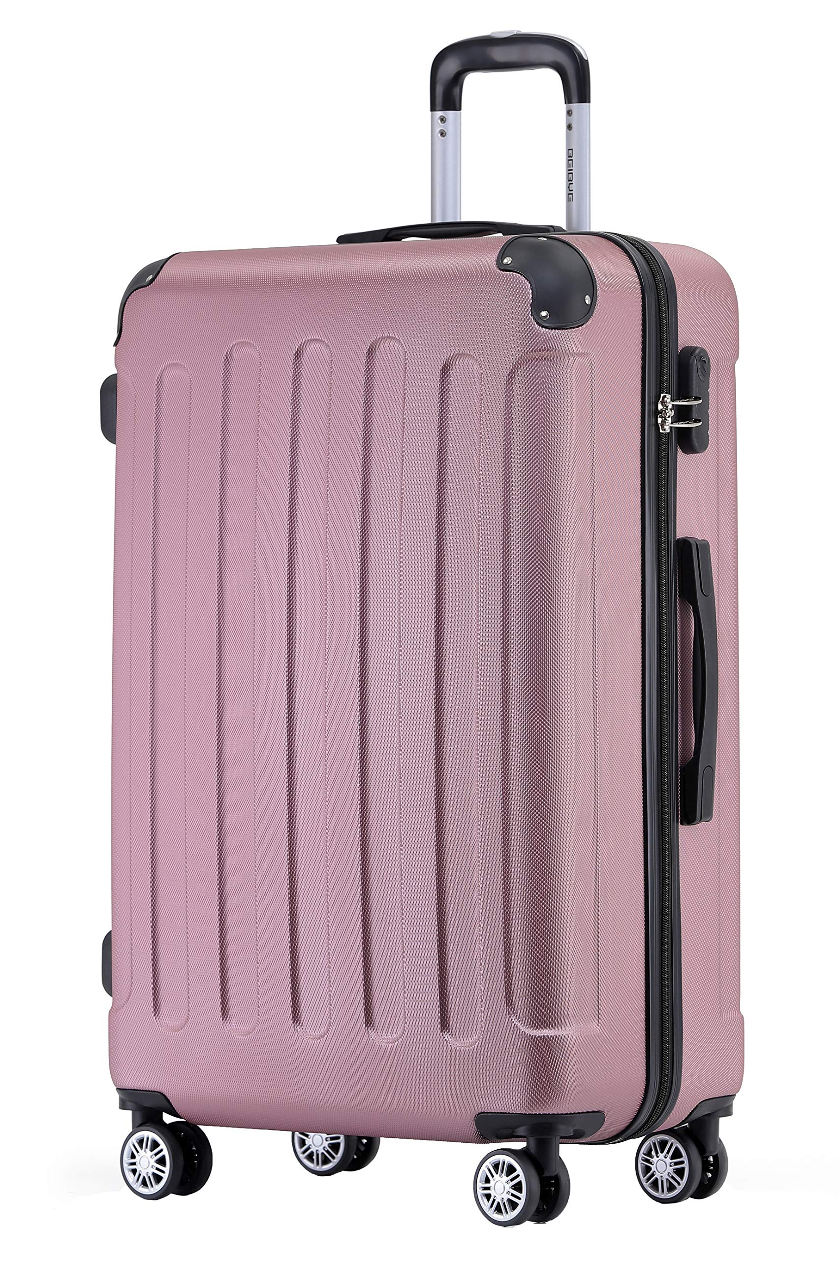 BEIBYE Hartschalenkoffer XL 76 cm – großer Reisekoffer, leicht, robust, ABS, 360° Doppelrollen, Zahlenschloss, Rosa
