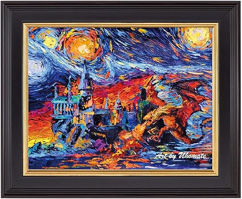 Uhomate Vincent Van Gogh - Lienzo decorativo para el hogar, diseño de dragón y castillo, noche estrellada, decoración de pared para sala de estar,