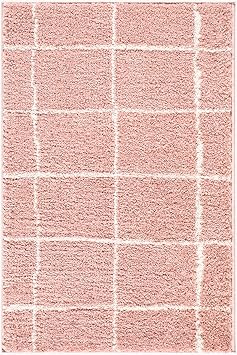 BoutiqueRugs Washable Beige Geometric 2x3 Accent Rug Contemporary Shag Dark Pink Ivory Gencho Entryway Bedside Nursery Mudroom Bathroom Powder Room 2 x 211" Easy Clean Stain Resistant