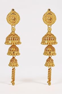 Sparkle World Indian Gold Plated Ethnic 3 Layer Base Metal Golden Jhumki Earrings for Women