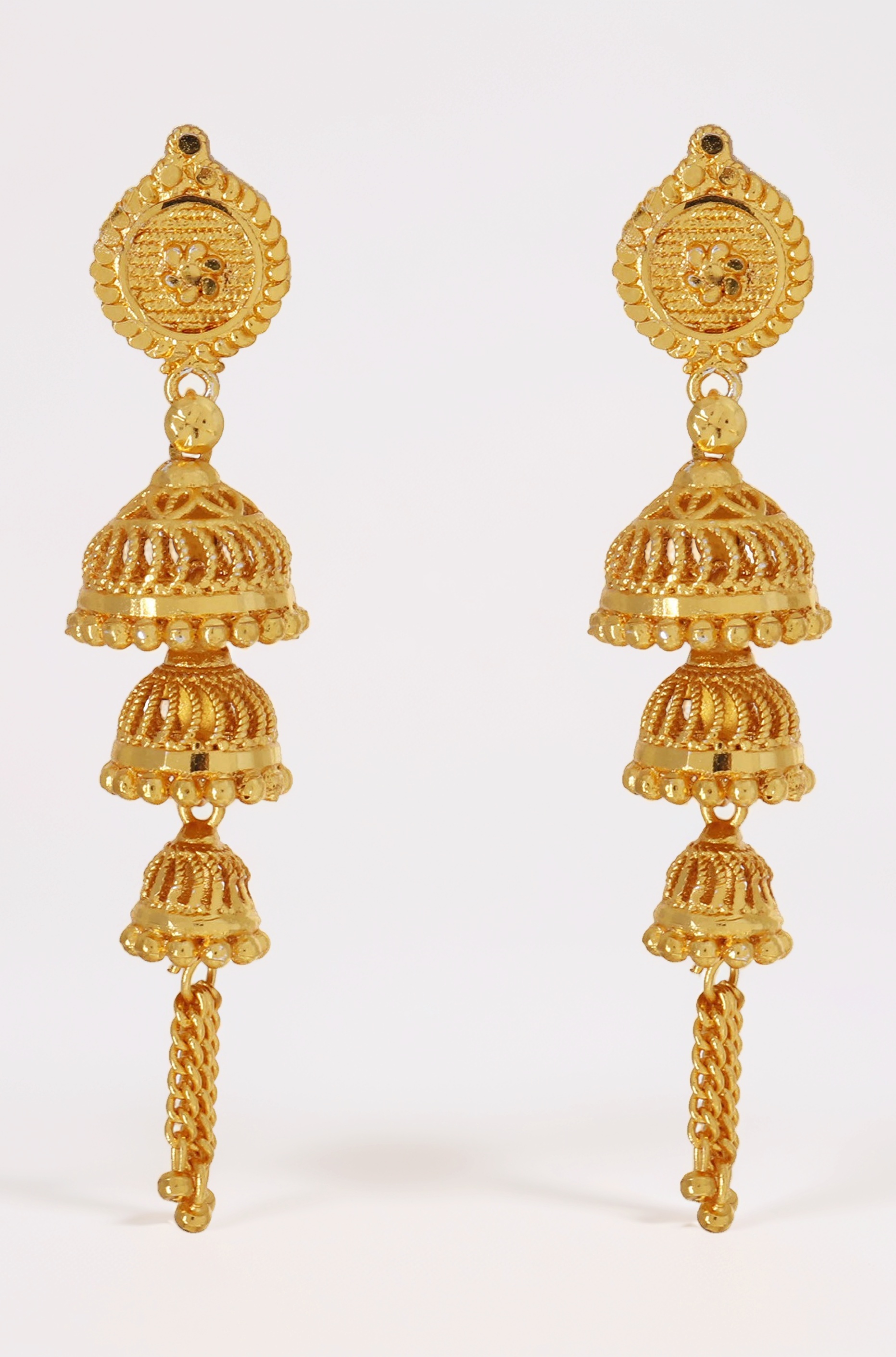 Sparkle World Indian Gold Plated Ethnic 3 Layer Base Metal Golden Jhumki Earrings for Women
