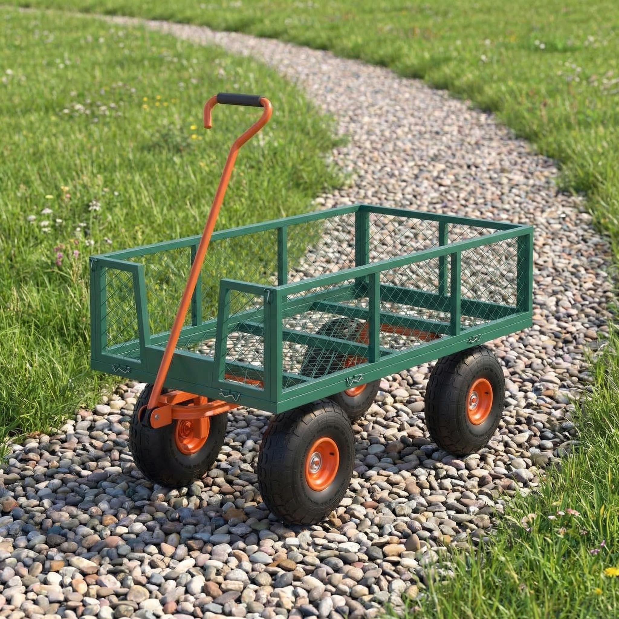 GarveeLife Carrito De Jardín De 500 Lbs, Vagón De Jardín Pesado con Ruedas, Vagón De Carrito De Utilidad Al Aire Libre con Lados