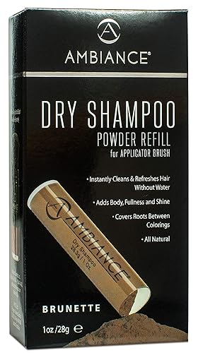 Ambiance - Champú seco natural en polvo para cabello oscuro, sin aerosol, tamaño de viaje, color morena, no tóxico, sin benceno, voluminizador,